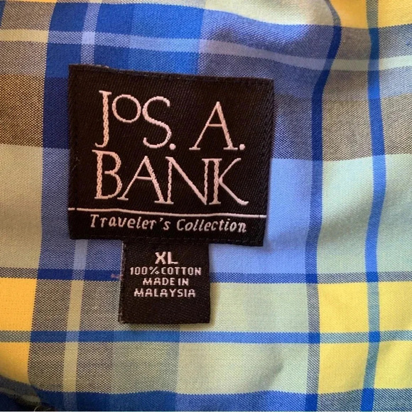 Jos A. Bank Travelers Collection Plaid Shirt Sz XL Blue Yellow Plaid Ivy League - Picture 6 of 7